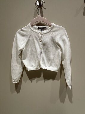 Italian cotton white Cropped Cardigan with Heart Buttons form spring flowers nyc